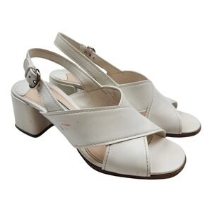 Prada White Leather Criss Cross Sandals Sz 8.5/38.5 Slingback Pumps Block Heel